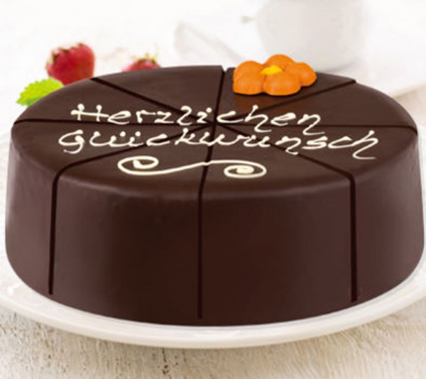 Sachertorte Glückwunsch · Mit Schokoladen Aufschrift