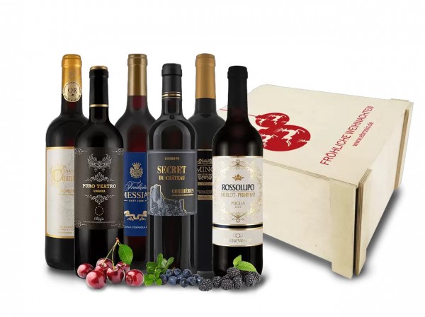 Festtags-Kiste mit Rotweinen